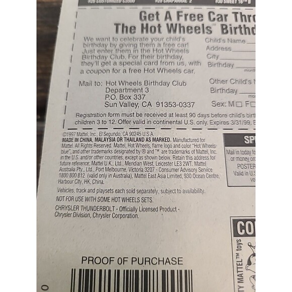 Vintage NOS 1998 Hot Wheels #671 First Edition 32/40 Chrystler Thunderbolt Gray - Picture 6 of 6